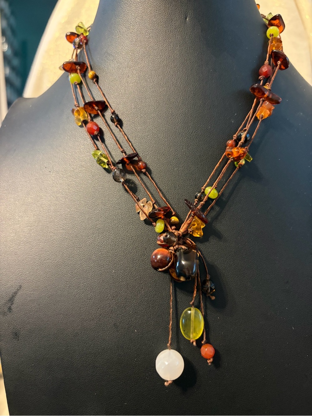 Multi-Strand Beaded Necklace - Brown & Amber